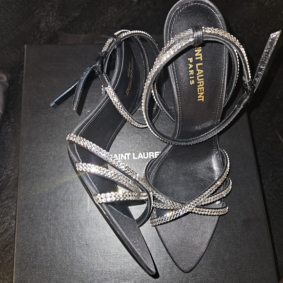 Saint Laurent Ava Strappy Sandals in Crepe Satin w/Rhinestones - NWT, size 39 - Picture 7 of 14